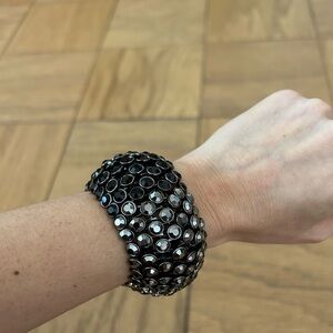Black and Silver crystal stone chunky  stretchy Bracelet